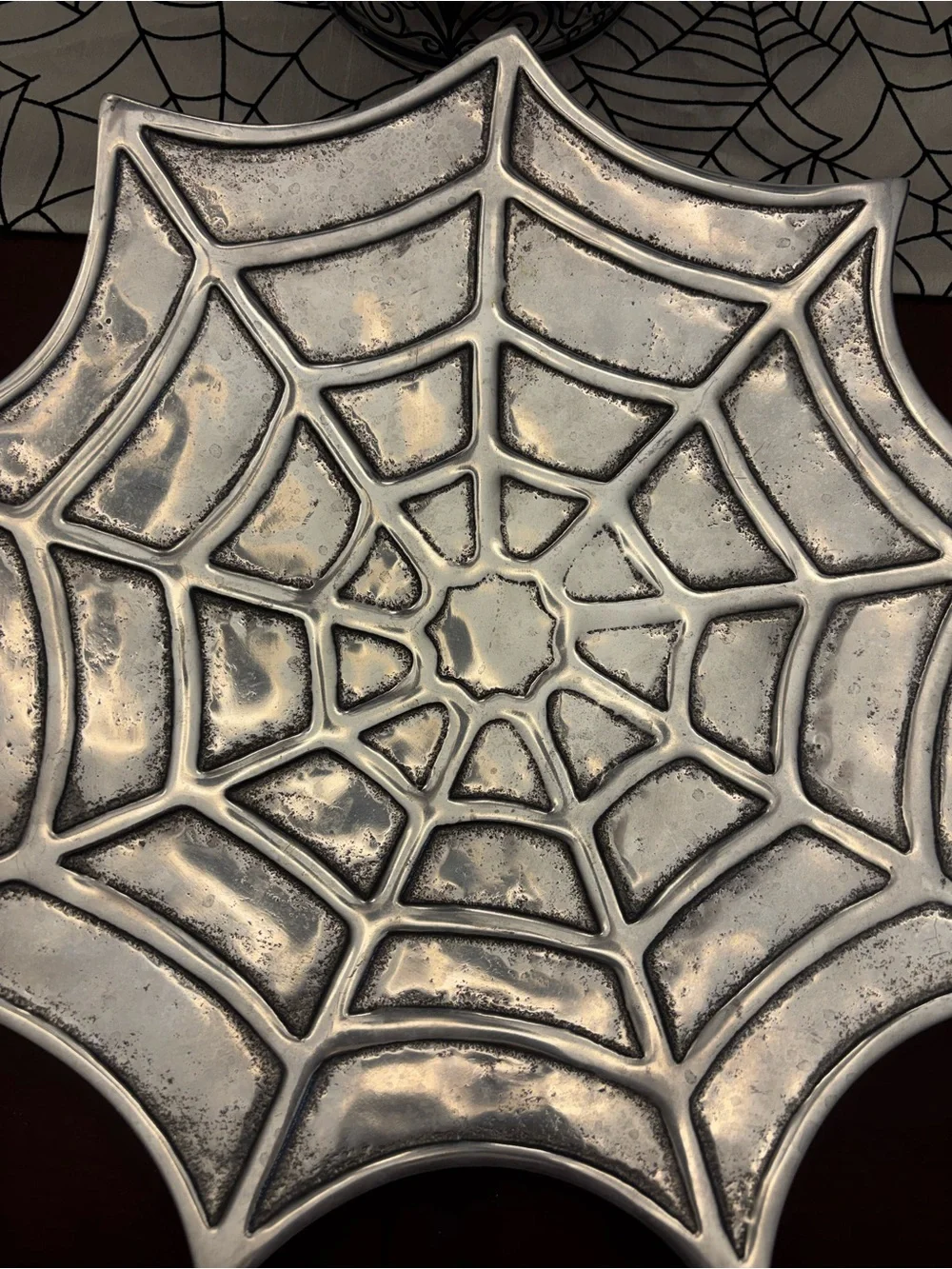 Metallic Silver Spiderweb Platter